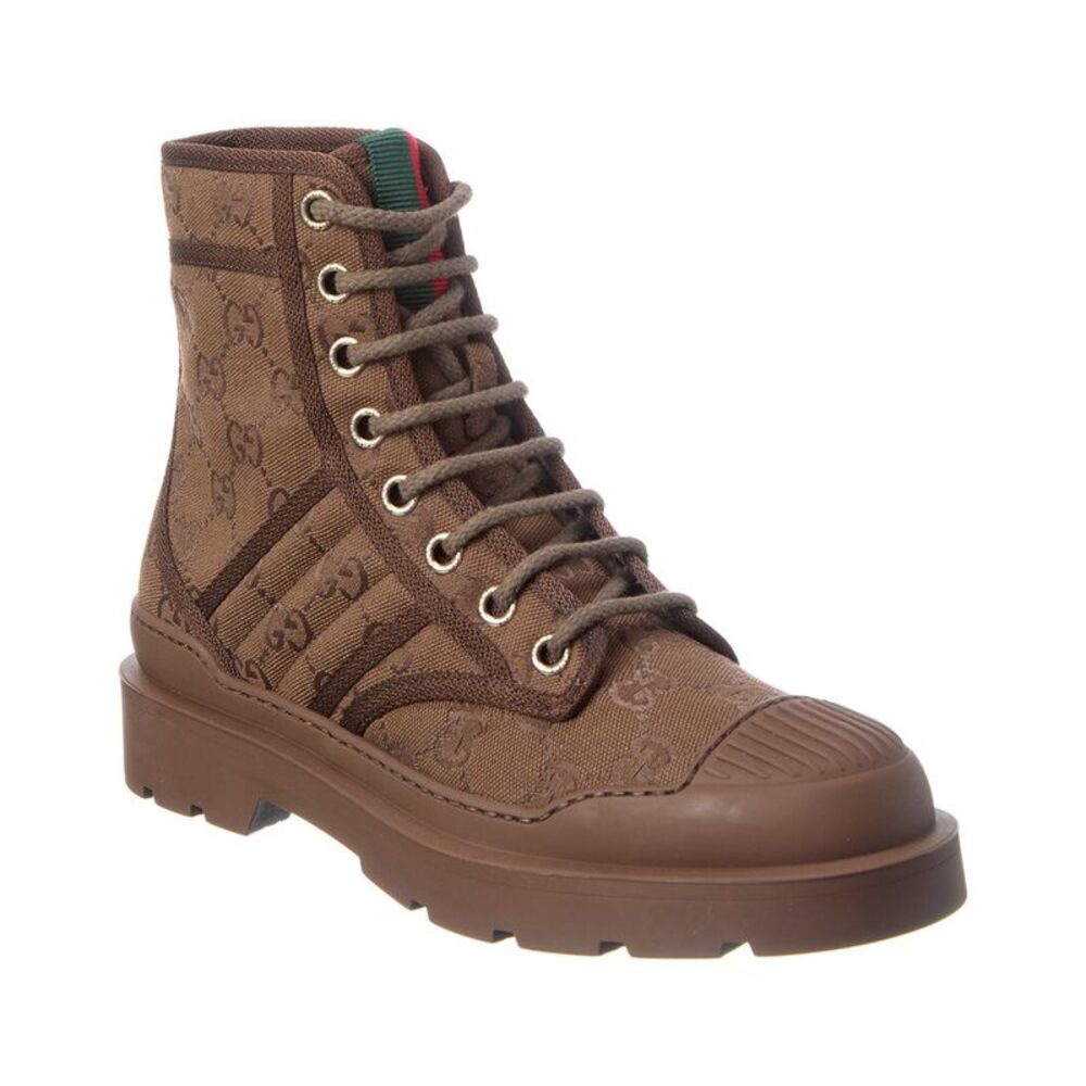 Gucci Gg Web Canvas & Rubber Boot, Brown